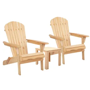3PC Adirondack Foldable Outdoor Armchair Set - Natural