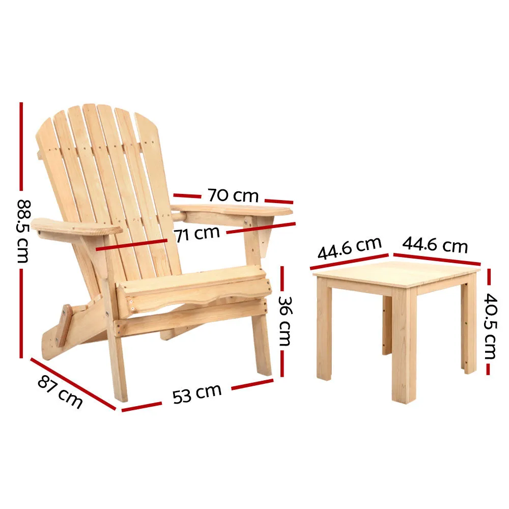 3PC Adirondack Foldable Outdoor Armchair Set - Natural