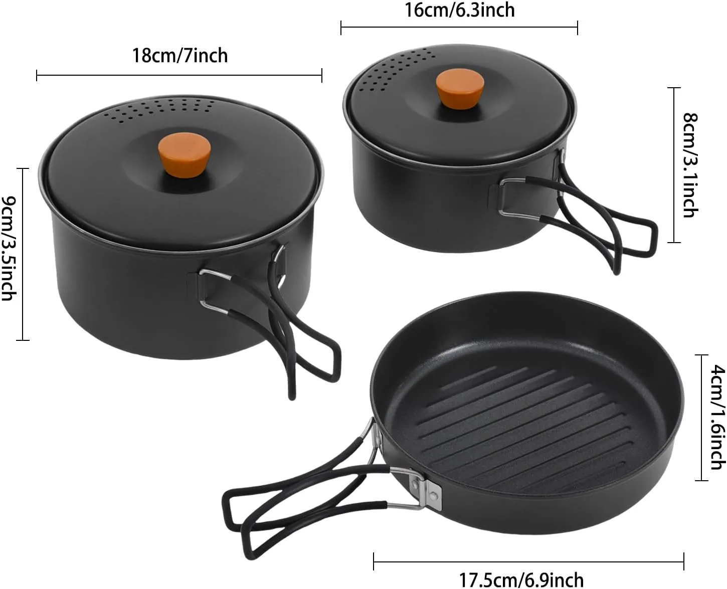 3pcs Camping Cookware Kit W/Storage Bag, Camping Cookware Set, 304 Stainless Steel Camping Pots & Pans Set, Black Campfire Cooking Equipment, Portable Non-Stick Camping Cooking Set for Beach Trips