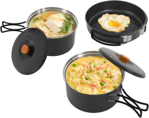 3pcs Camping Cookware Kit W/Storage Bag, Camping Cookware Set, 304 Stainless Steel Camping Pots & Pans Set, Black Campfire Cooking Equipment, Portable Non-Stick Camping Cooking Set for Beach Trips