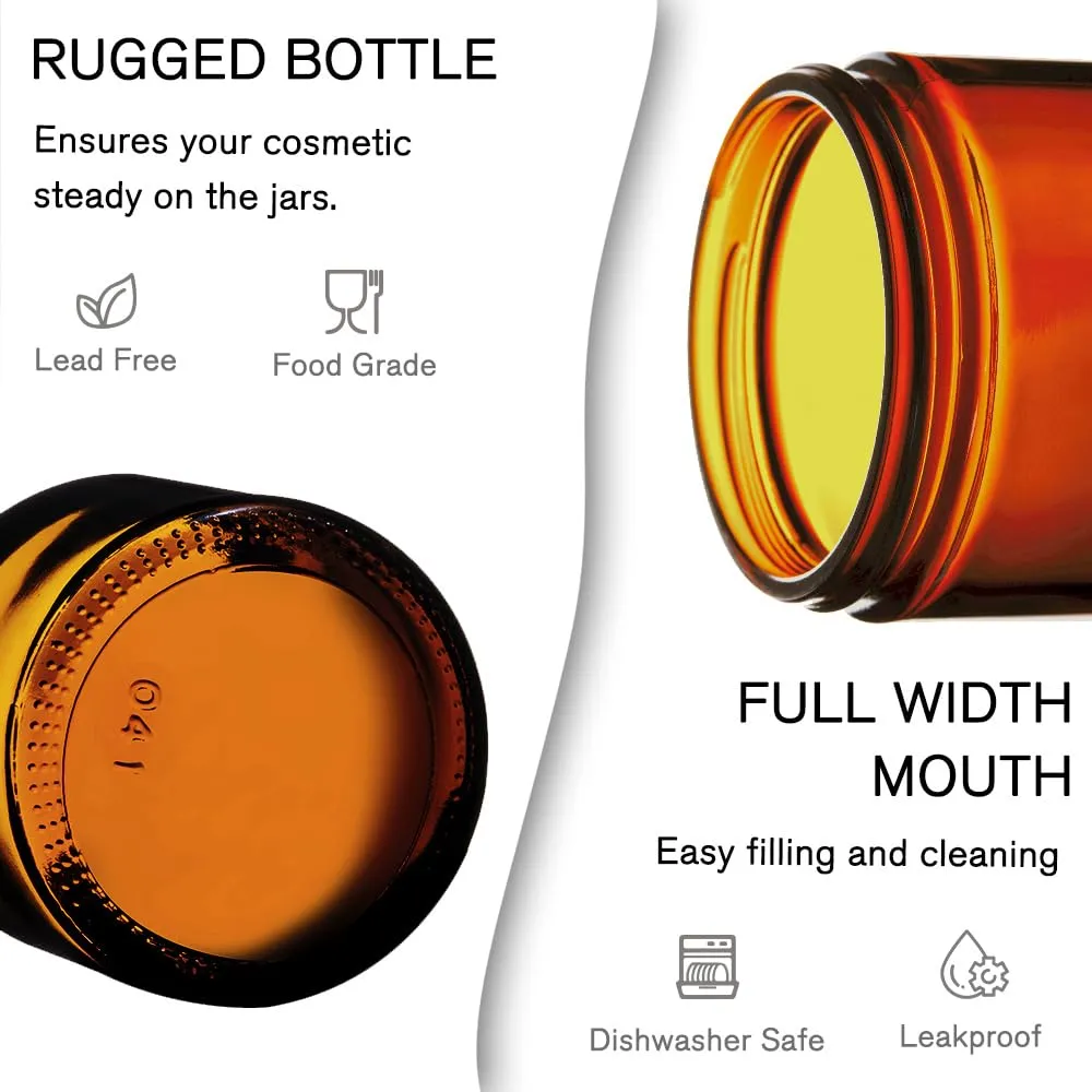 4 oz Glass Jars with Lids, 16 Pack Amber Jars with Lids & Inner Liners, Wide Mouth | Glass Black Mason Jars for Cream, Lotion, Honey, Jam, Jelly | Kitchen & Home