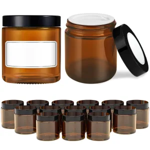 4 oz Glass Jars with Lids, 16 Pack Amber Jars with Lids & Inner Liners, Wide Mouth | Glass Black Mason Jars for Cream, Lotion, Honey, Jam, Jelly | Kitchen & Home