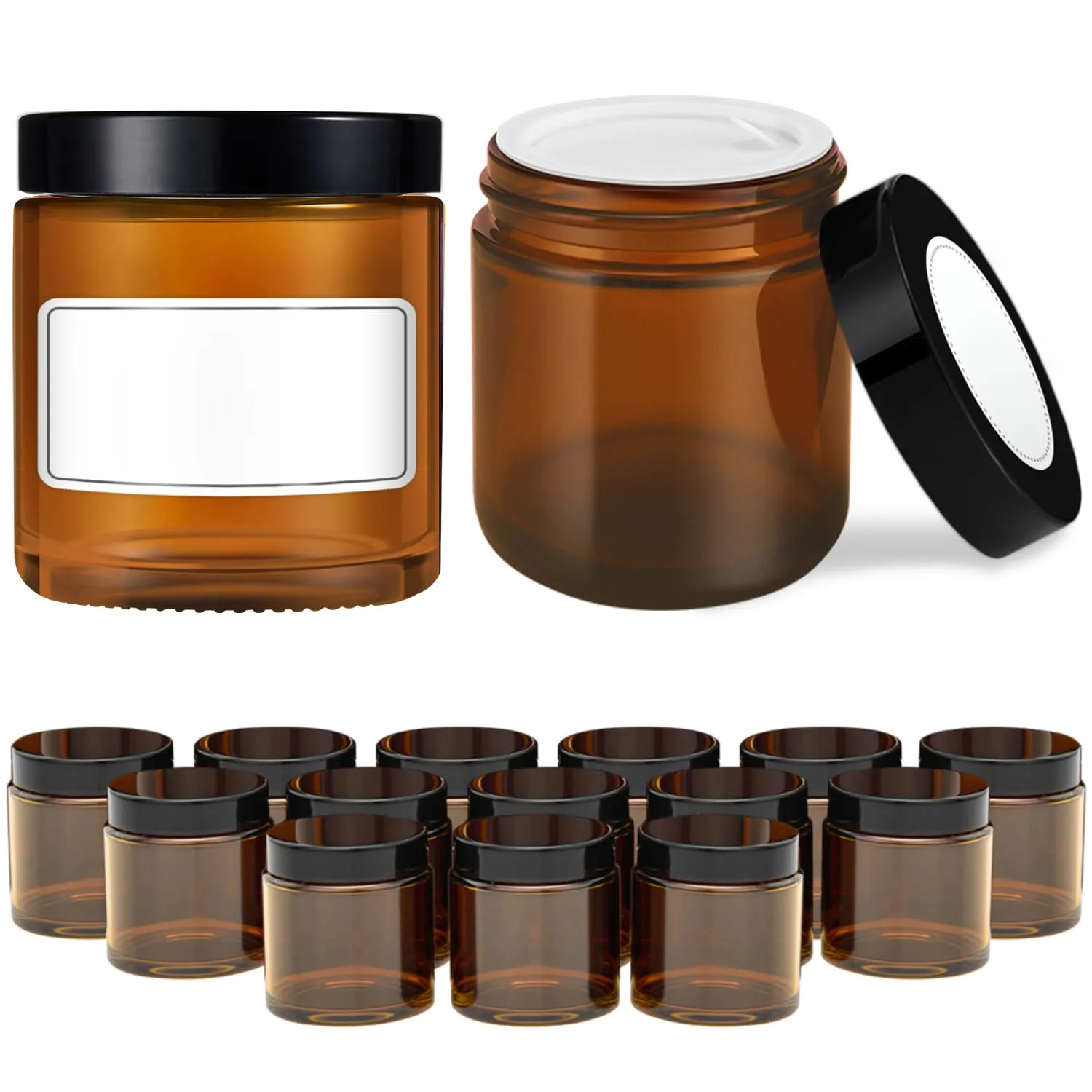 4 oz Glass Jars with Lids, 16 Pack Amber Jars with Lids & Inner Liners, Wide Mouth | Glass Black Mason Jars for Cream, Lotion, Honey, Jam, Jelly | Kitchen & Home