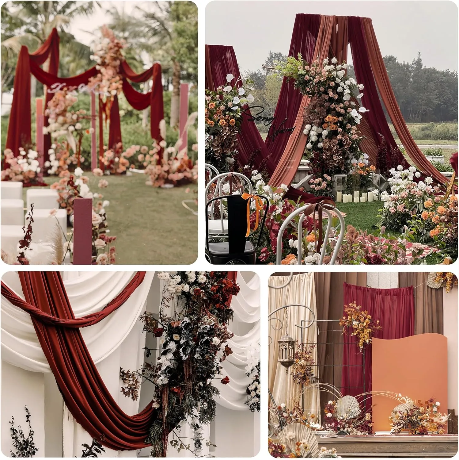 4 Pack Burgundy 10ft Cheesecloth Table Runner, Boho 35x120 Inch Long, Gauze Table Runner Decor for Baby Shower Bridal Shower or Wedding Party