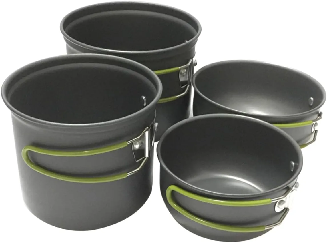 4-Piece Aluminum Camping Cookware Kit Lightweight Portable Outdoor Cooking Utensils Set Collapsible Handle Heat Resistant for Camping Hiking Outdoor Activities