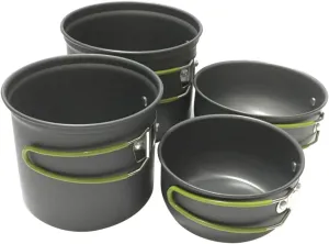 4-Piece Aluminum Camping Cookware Kit Lightweight Portable Outdoor Cooking Utensils Set Collapsible Handle Heat Resistant for Camping Hiking Outdoor Activities