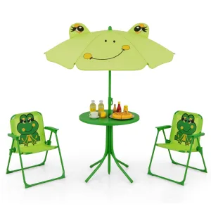 4 Pieces Kids Picnic Set with 2 Folding Chairs and Height Adjustable Umbrella-Light Green