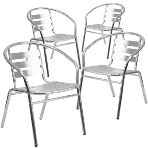 4 Pk. Aluminum Commercial Indoor-Outdoor Restaurant Stack Chair with Triple Slat Back - Flash Furniture