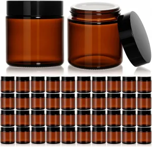 40 Pack 4 Oz Amber Glass Jar with Lid Empty Cosmetic Containers Leak-proof Round Airtight Jars Reusable with Inner Liners Lid for Creams, Lotions, Bath Salts, Essential Oil