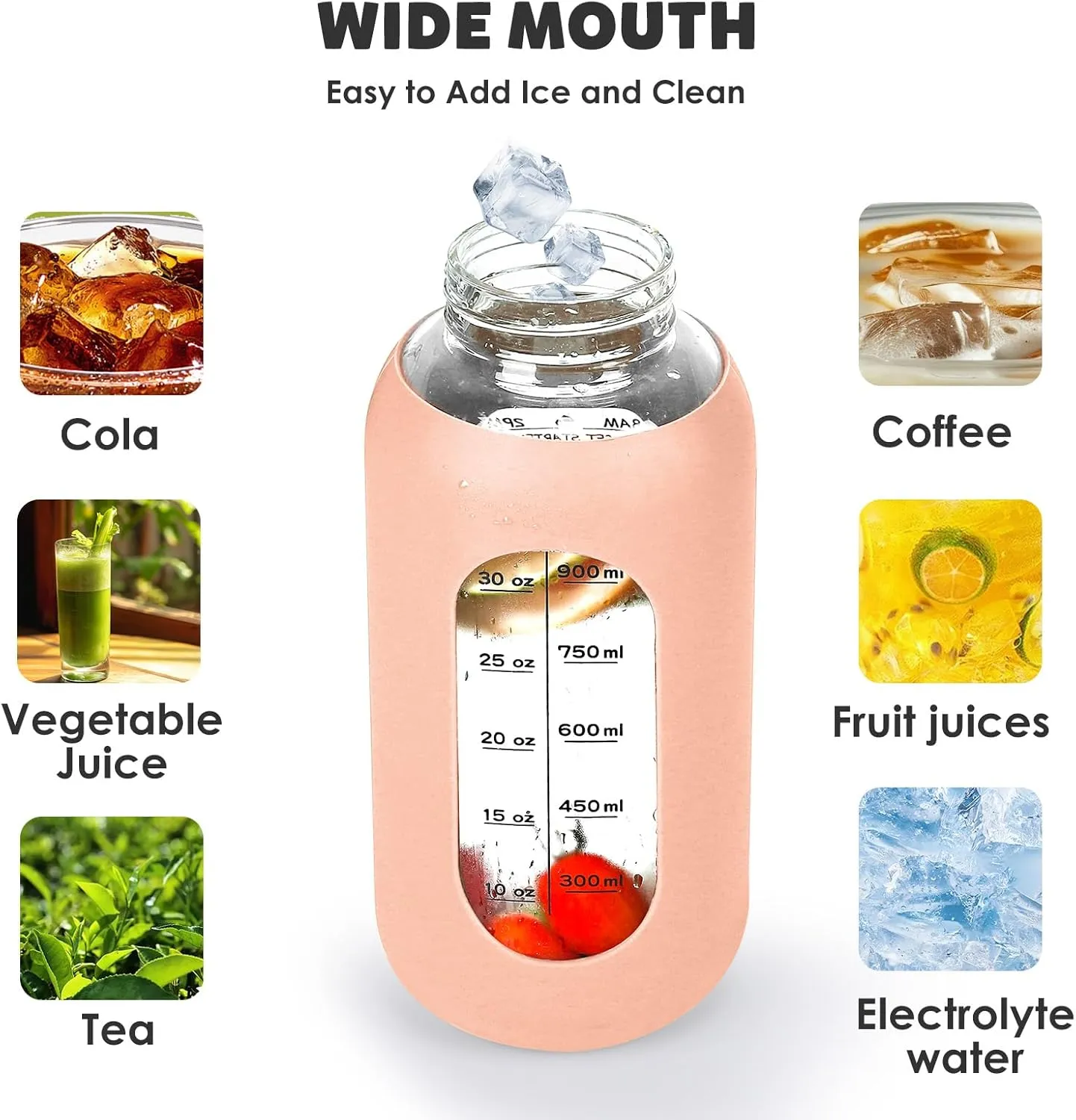 40oz Glass Water Bottle with Handle Lid Time Marker Motivational Sport Water Jug with Silicone Sleeve Water Flask Canteen Wide Mouth Water Bottle for Gym Workout Travel Office Home Everyday Hydration