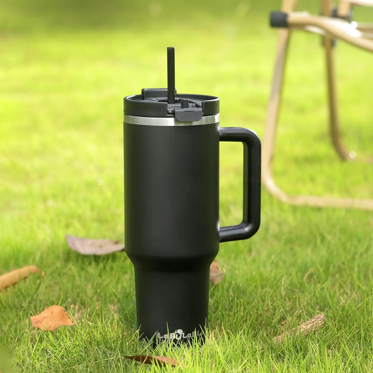 40oz Tumbler with Handle,Double Wall Vacuum Reusable Stainless Steel Insulated Water Bottle,With Leak Proof lid and Straw for Iced or Cold Beverages (Black)