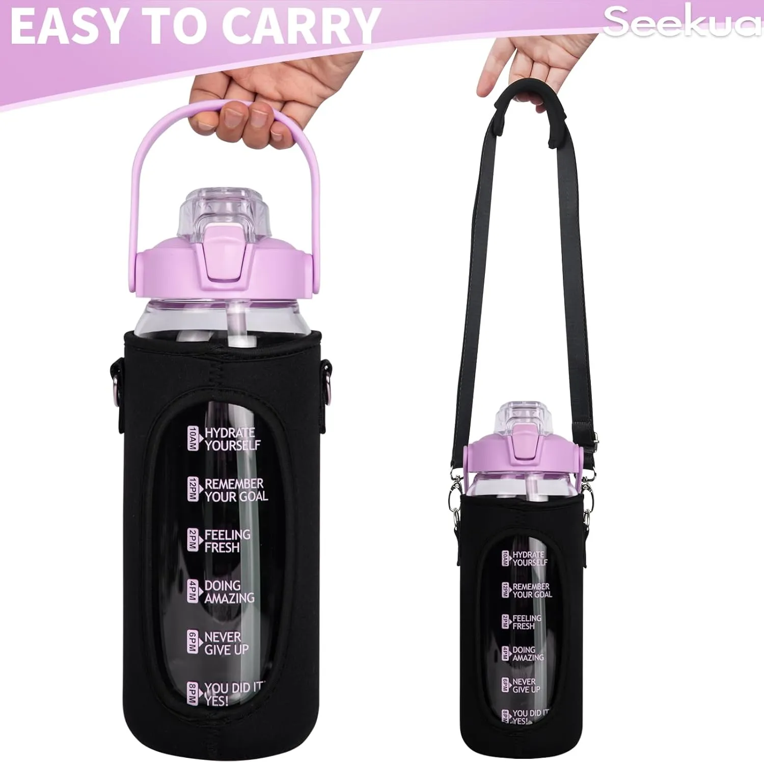 48 oz Glass Water Bottle with Straw and Time Marker, Large Motivational Borosilicate Glass Drinking Bottle with Silicone Boot and Sleeve