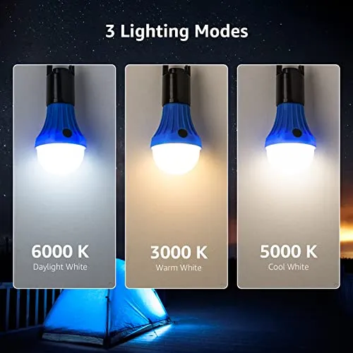 4pcs LED Camping Lantern,Camping Essentials,3 Lighting Modes,Hanging Tent Light Bulbs w/ Clip Hook