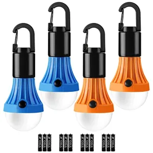 4pcs LED Camping Lantern,Camping Essentials,3 Lighting Modes,Hanging Tent Light Bulbs w/ Clip Hook