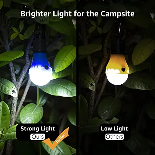 4pcs LED Camping Lantern,Camping Essentials,3 Lighting Modes,Hanging Tent Light Bulbs w/ Clip Hook