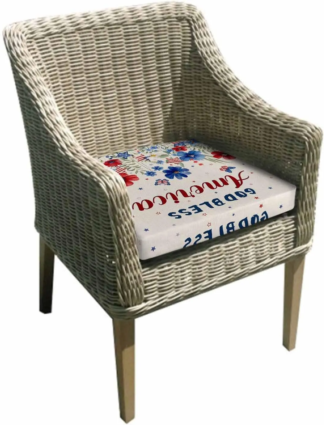 4th of July Outdoor Cushion Chair Cover Set of 2 - Waterproof Couch Seat Covers, Independence Day Red Blue Floral Rustic Patio Furniture Protector Cushions Slipcovers for Sofa/RV, 22"x22"x4"