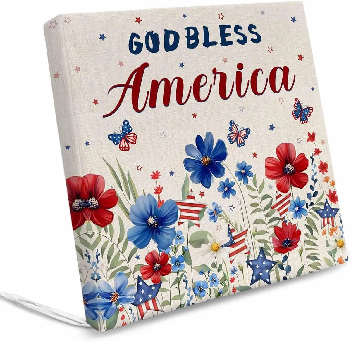 4th of July Outdoor Cushion Chair Cover Set of 2 - Waterproof Couch Seat Covers, Independence Day Red Blue Floral Rustic Patio Furniture Protector Cushions Slipcovers for Sofa/RV, 22"x22"x4"