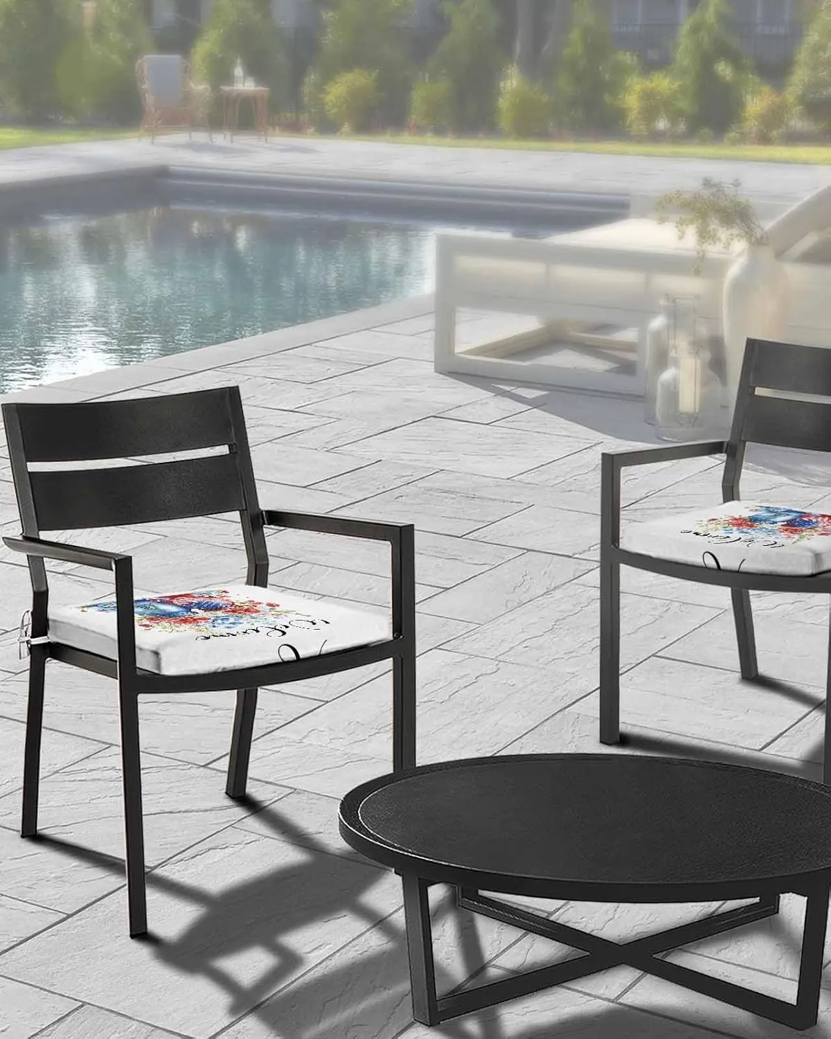 4th of July Outdoor Cushion Chair Cover Set of 4 - Waterproof Couch Seat Covers, Independence Day Spring Floral American Flag Patio Furniture Protector Cushions Slipcovers for Sofa/RV, 22"x20"x4"