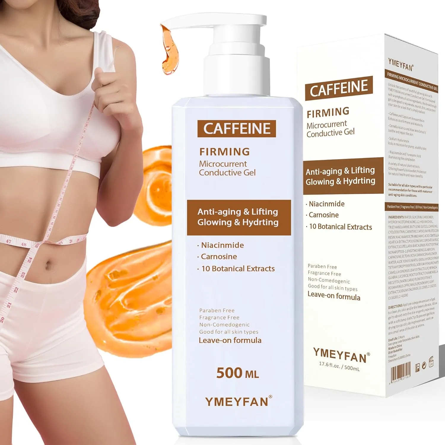500ML Conductive Gel for Body Sculpting, Caffeine Firming Hot Gel for Thighs and Butt, Niacinamide, Capsicum Resin and 10 Botanical Extracts, Paraben & Fragrance Free, for Men and Women
