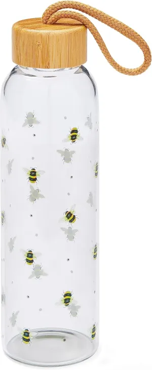 500ml Glass Water Bottle | Eco Friendly Glass Bottle With Lid & Carry Handle | Glass Bottles For Office, Sports or On The Go - Bumble Bees