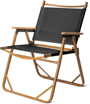 54.5 * 58 * 73.5cm Large Aluminum Frame 600D Khaki Ox Fabric Loading 100kg Imitation Wood Grain Spray Paint Camping Chair Black