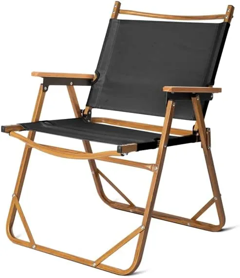 54.5 * 58 * 73.5cm Large Aluminum Frame 600D Khaki Ox Fabric Loading 100kg Imitation Wood Grain Spray Paint Camping Chair Black