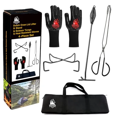 5n1 Dutch Oven Camping Accessories Kit-Campfire Cooking Equipment w/ Heat-Resistant Gloves