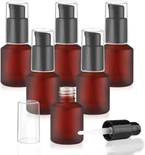 6 Pcs Empty Glass Pump Bottles Refillable Cream Lotion Bottles Travel Sample Bottles Cosmetic Dispenser Bottles Containers for Lotion Cream Emulsion Essence (Red, 15ml/0.5oz)