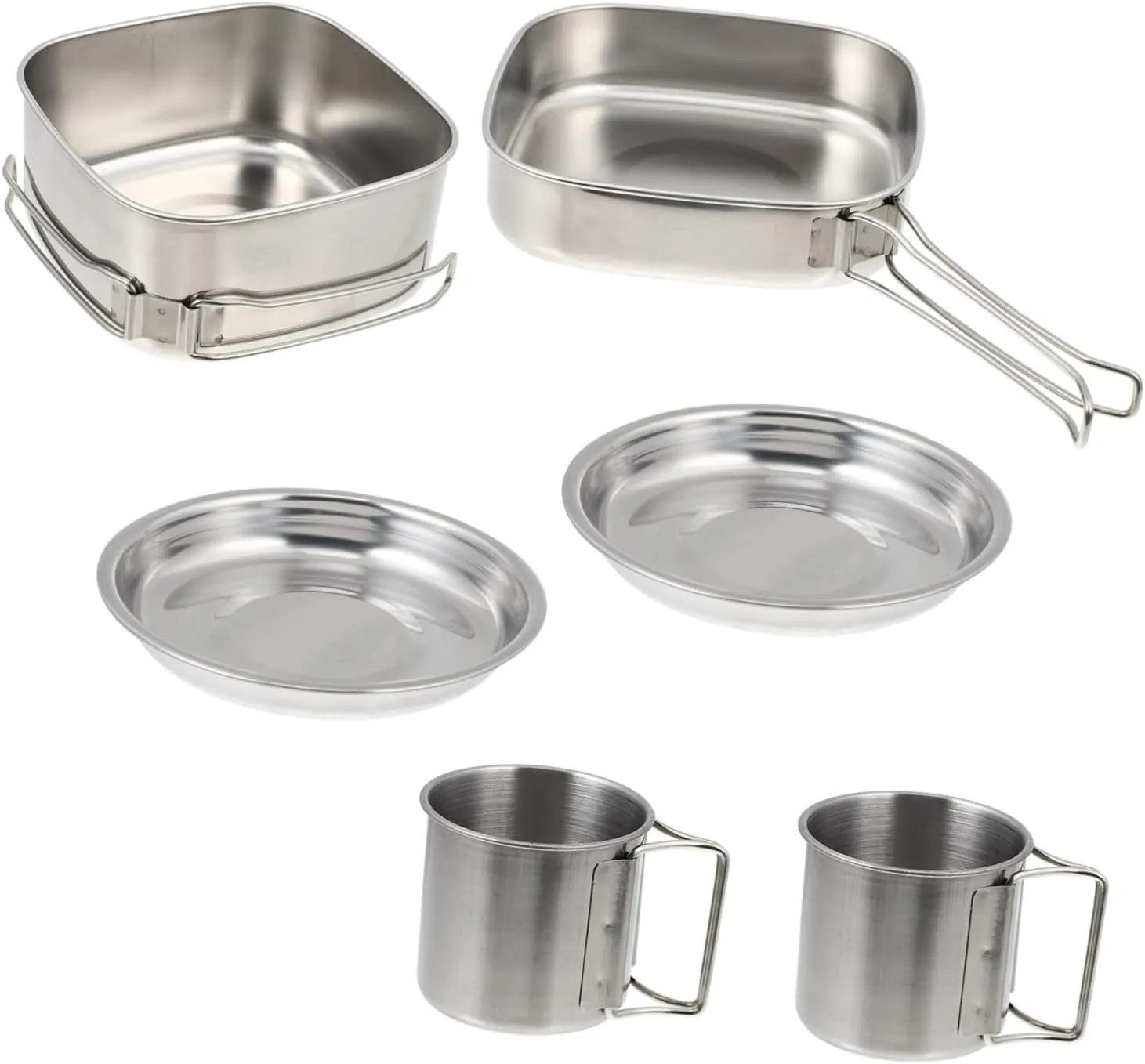 6-Piece Stainless Steel Camping Utensils Set Portable Outdoor Picnic Cooking Pot Sturdy Cooking Pot Set for Hiking BBQ