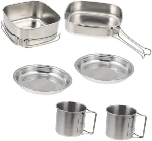 6-Piece Stainless Steel Camping Utensils Set Portable Outdoor Picnic Cooking Pot Sturdy Cooking Pot Set for Hiking BBQ