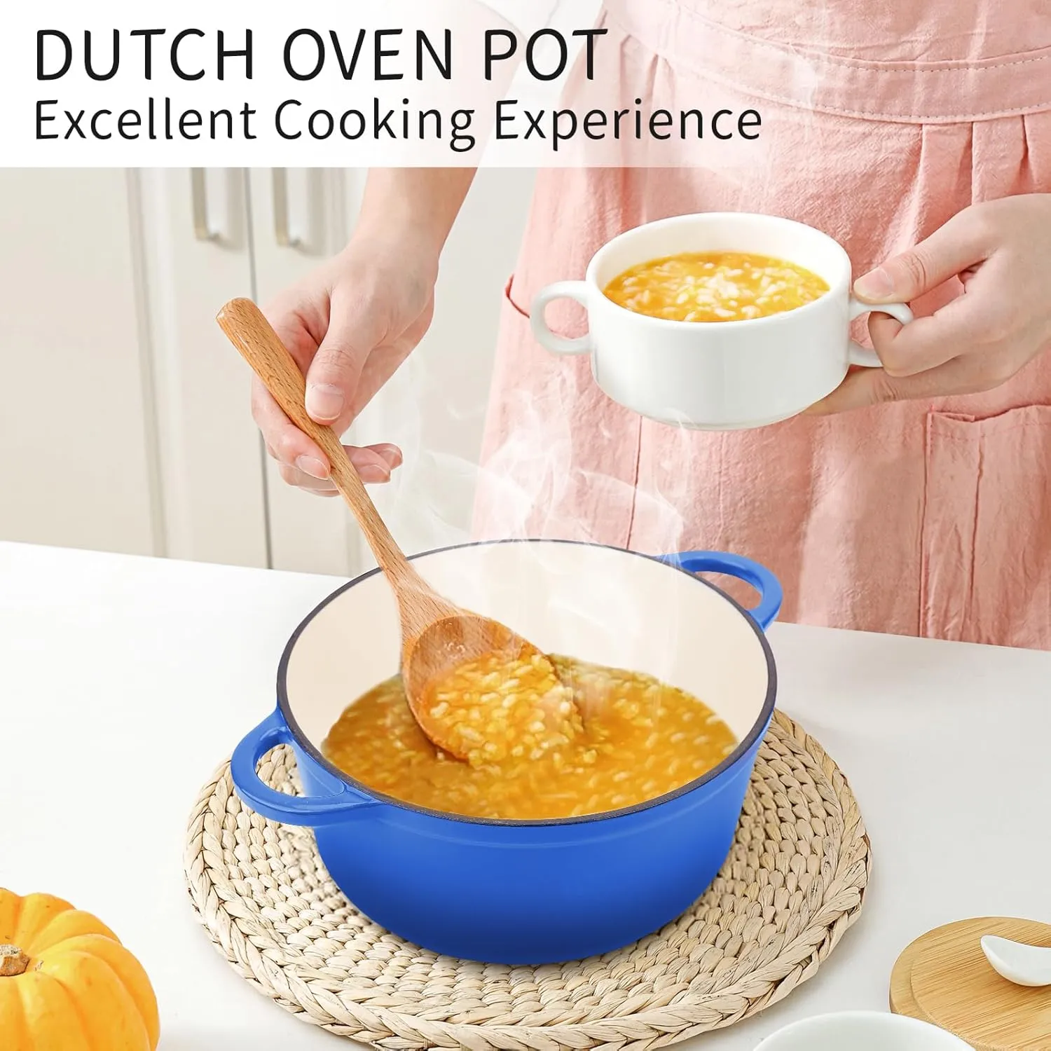 6 Quart Enameled Cast Iron Dutch Oven Pot with Lid, Oven Safe up to 500°F or on Stovetop, Non-stick Dutch Oven for Bread Baking, Cooking, Dual Handles Cookware, Cobalt Blue