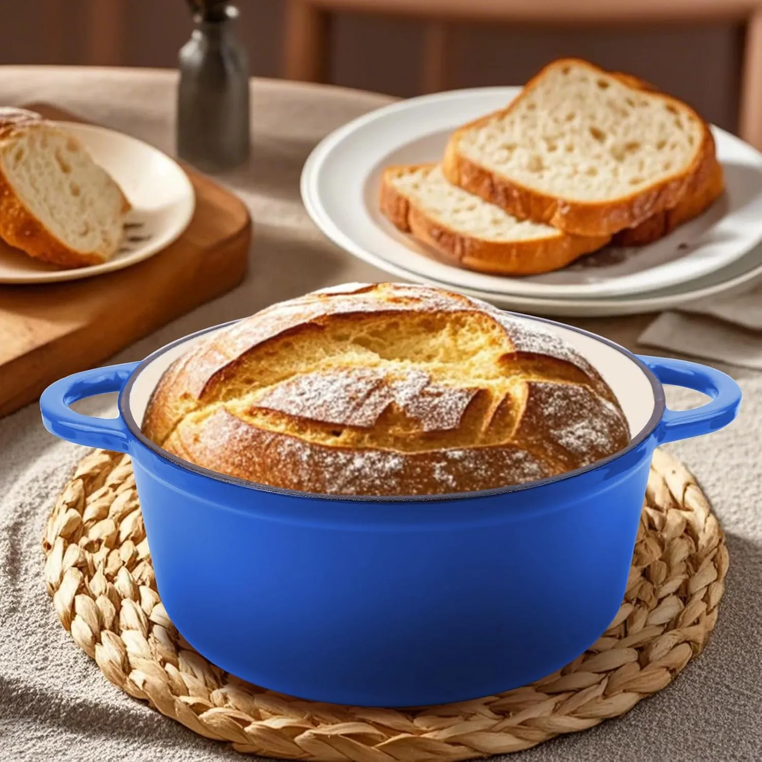 6 Quart Enameled Cast Iron Dutch Oven Pot with Lid, Oven Safe up to 500°F or on Stovetop, Non-stick Dutch Oven for Bread Baking, Cooking, Dual Handles Cookware, Cobalt Blue