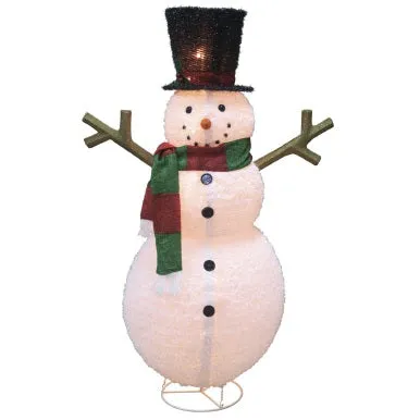 60" Lighted Fluffy Fabric Lantern Snowman