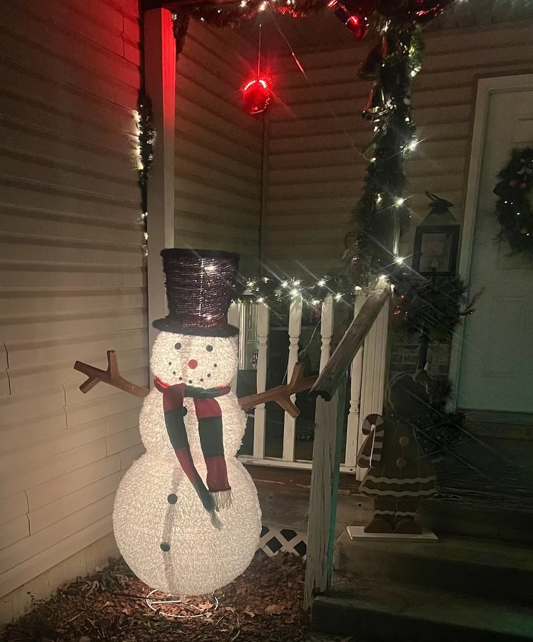 60" Lighted Fluffy Fabric Lantern Snowman