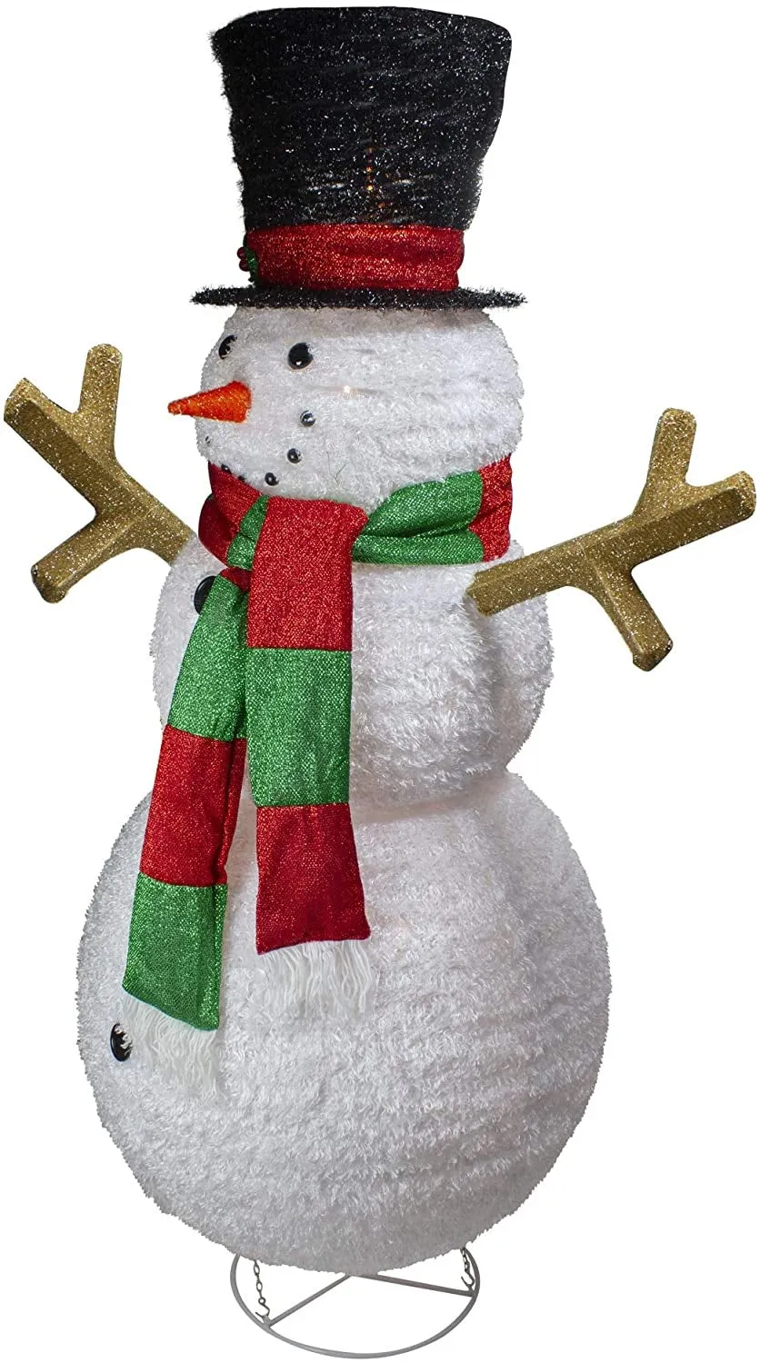 60" Lighted Fluffy Fabric Lantern Snowman