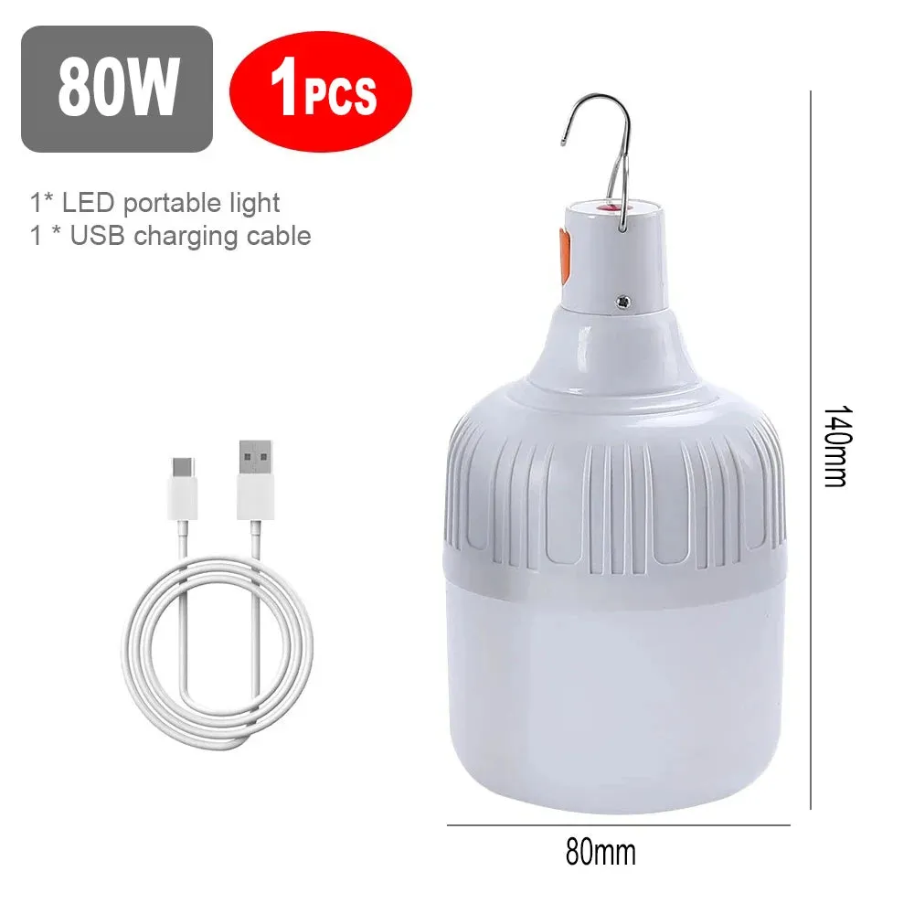 60W 80W LED Camping Light USB Rechargeable Emergency Lantern Outdoor Portable Hook BBQ Tent Battery Bulb