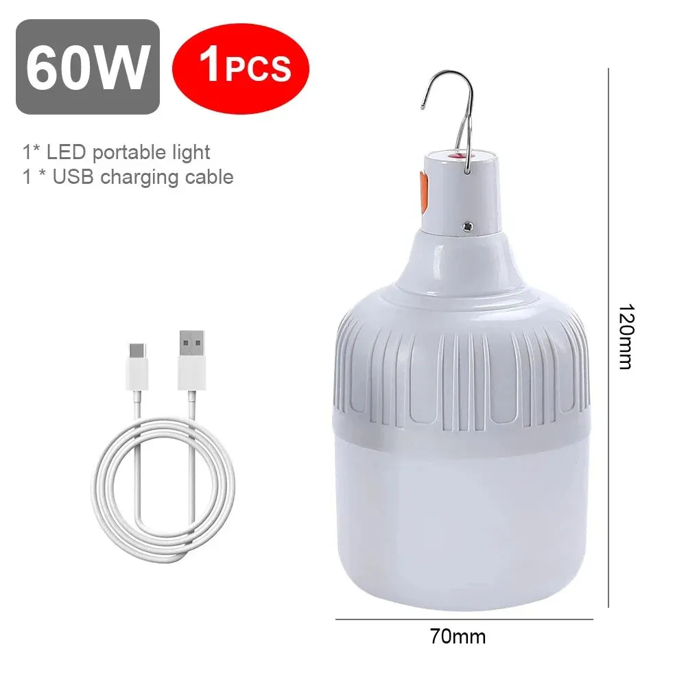 60W 80W LED Camping Light USB Rechargeable Emergency Lantern Outdoor Portable Hook BBQ Tent Battery Bulb