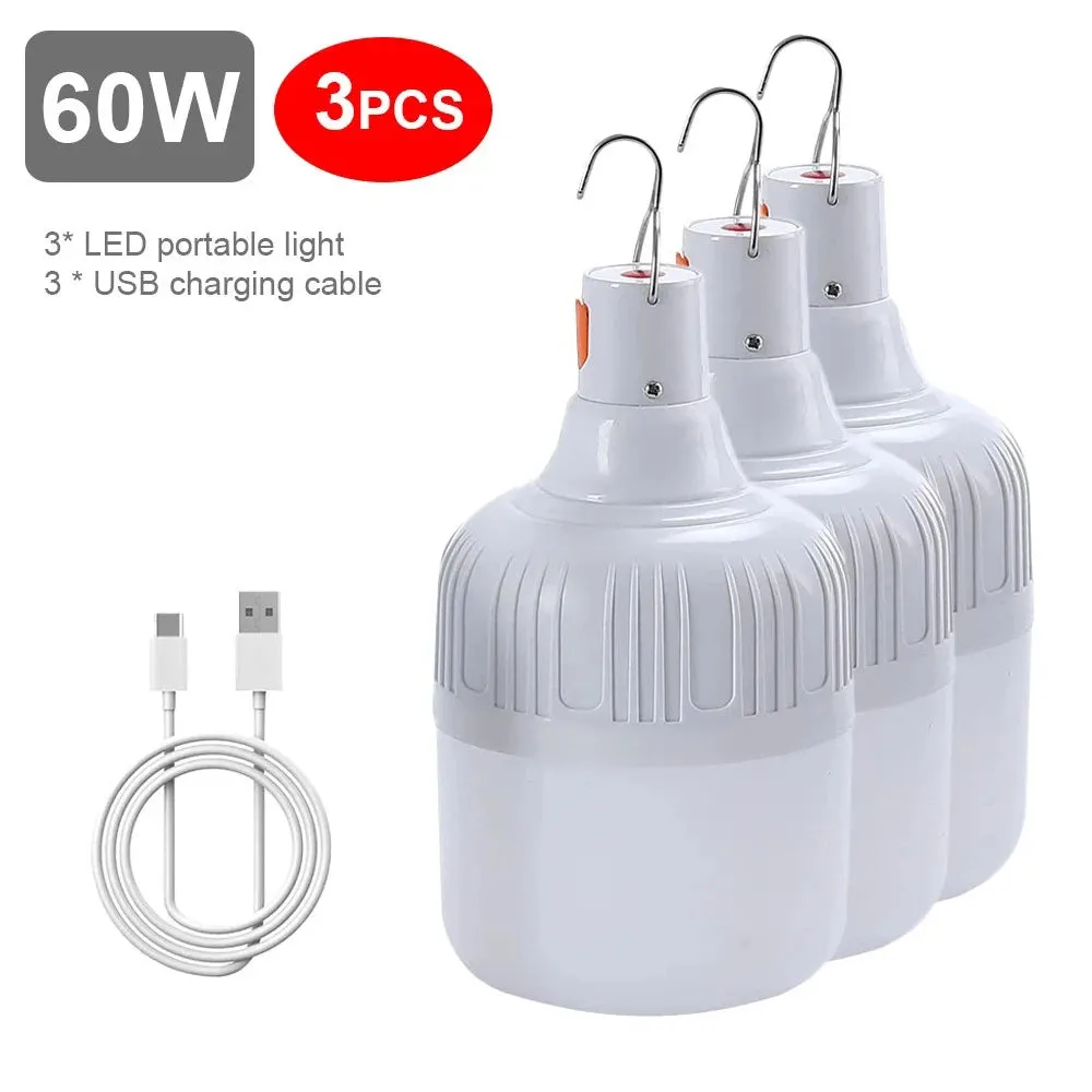 60W 80W LED Camping Light USB Rechargeable Emergency Lantern Outdoor Portable Hook BBQ Tent Battery Bulb