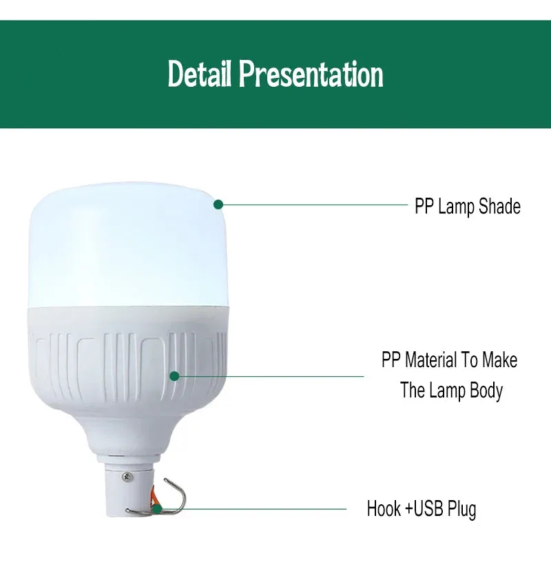 60W 80W LED Camping Light USB Rechargeable Emergency Lantern Outdoor Portable Hook BBQ Tent Battery Bulb