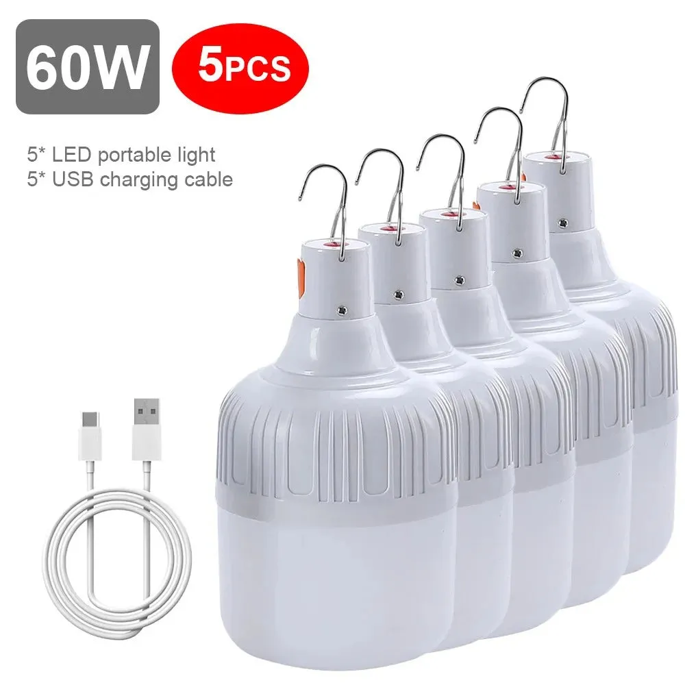 60W 80W LED Camping Light USB Rechargeable Emergency Lantern Outdoor Portable Hook BBQ Tent Battery Bulb