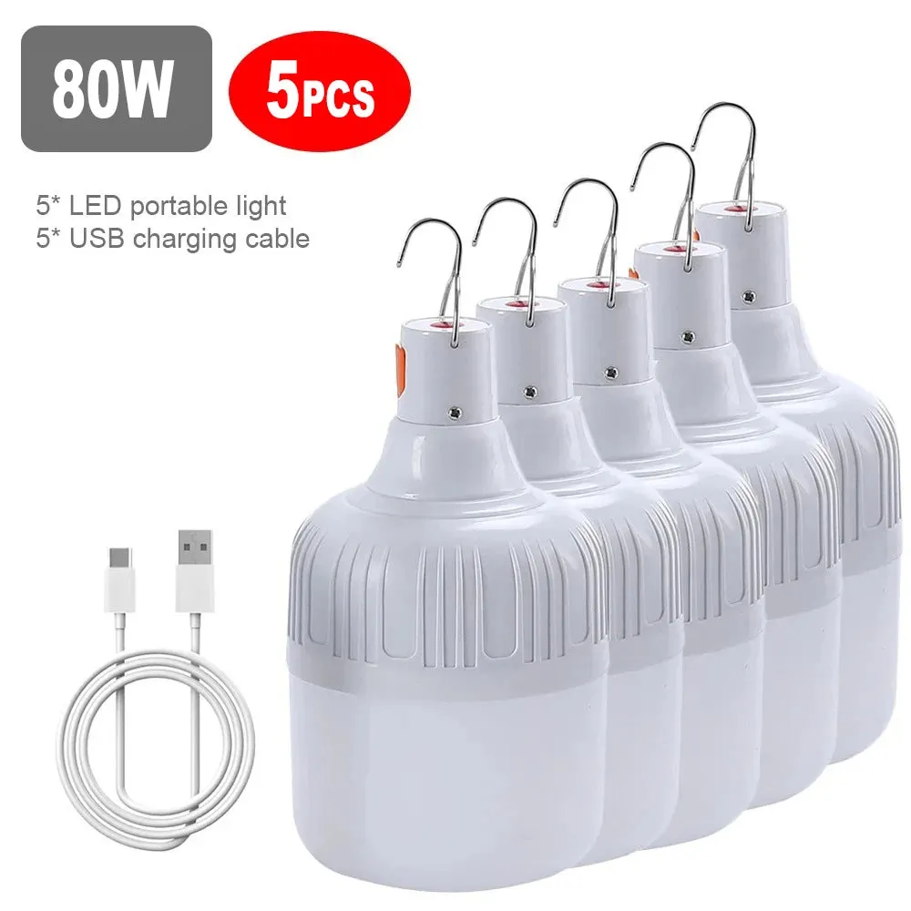 60W 80W LED Camping Light USB Rechargeable Emergency Lantern Outdoor Portable Hook BBQ Tent Battery Bulb