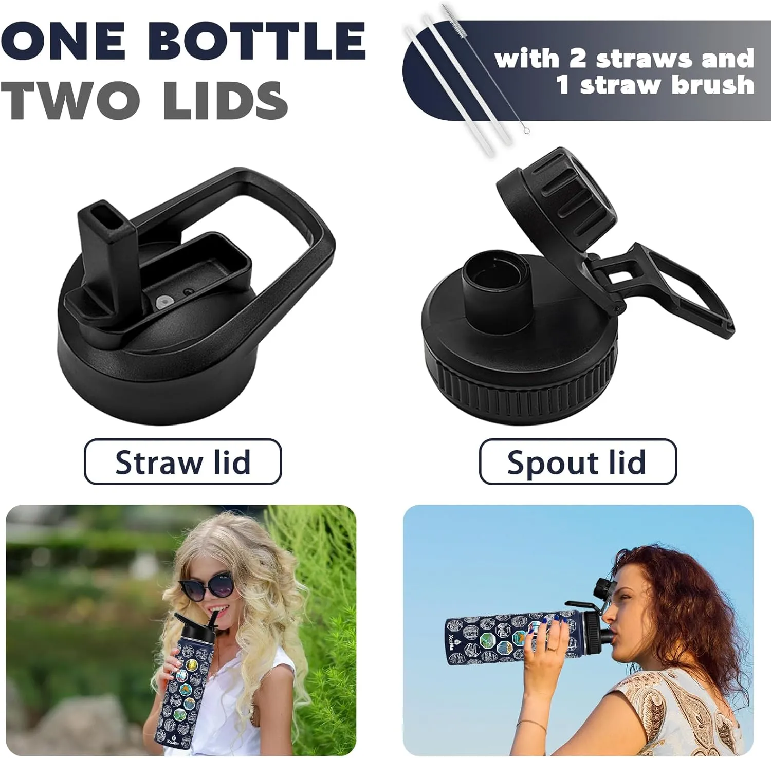 63 National Parks Water Bottle with Stickers,22 oz Stainless Steel Water Bottles,Double Wall Insulated Bottle with Straw,2 Lids,Waterproof Stickers,Leak Proof Sports bottle for Travel