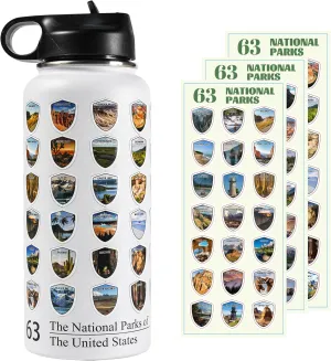 63 National Parks Water Bottle with Stickers,3D Printed,32 oz Travel Insulated Bottles with Straw, Stainless Steel,Double Stickers,Father's Day Gifts