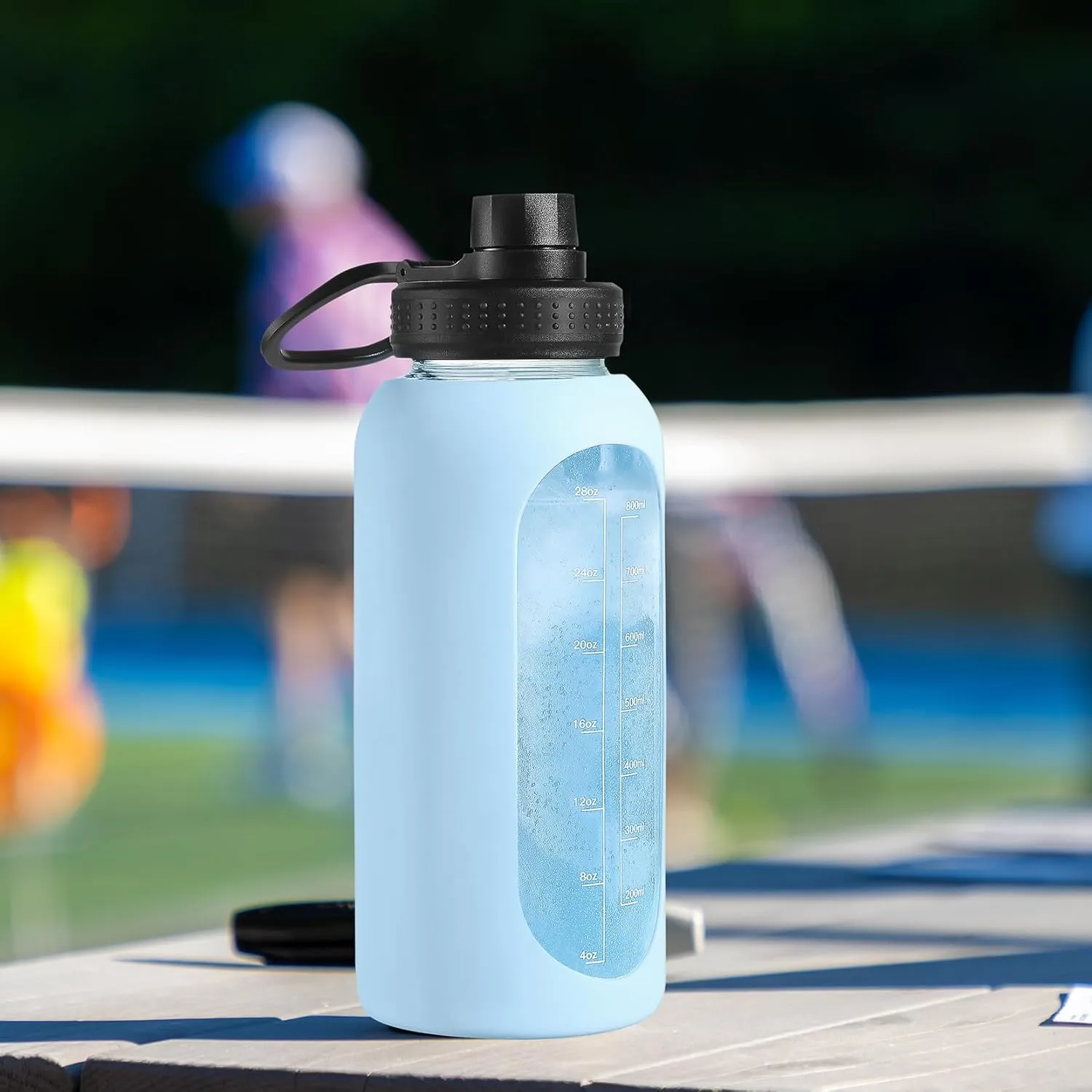 64 oz Glass Water Bottle With Straw and Handle, Half Gallon Sports Motivational Water Jug Flask with Silicone Sleeve, Large Water Cup with Time Marker for Travel, Gym, Cream