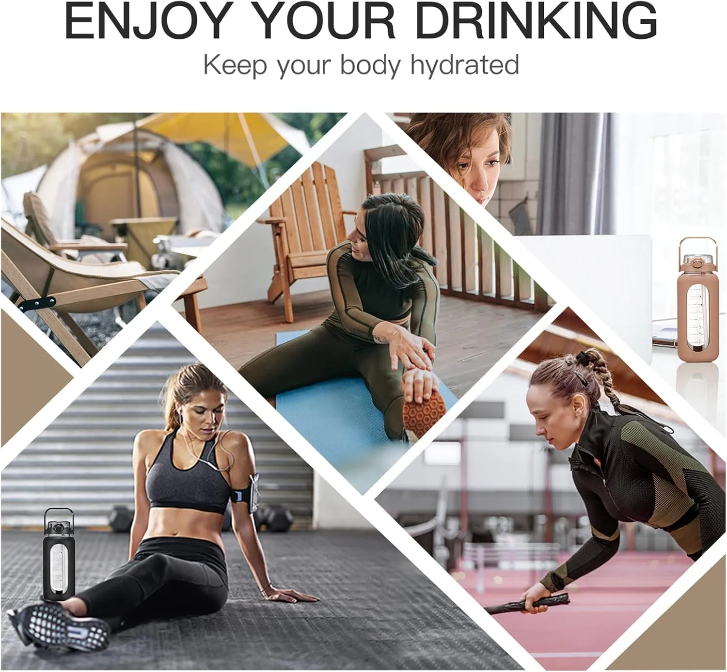 64oz Glass Water Bolttles with Straw Half Gallon Large Motivational Water Bottle with Time Marker Sports Water Bottles with Silicone Sleeve and Handle Lid Water Jug for Gym Workout