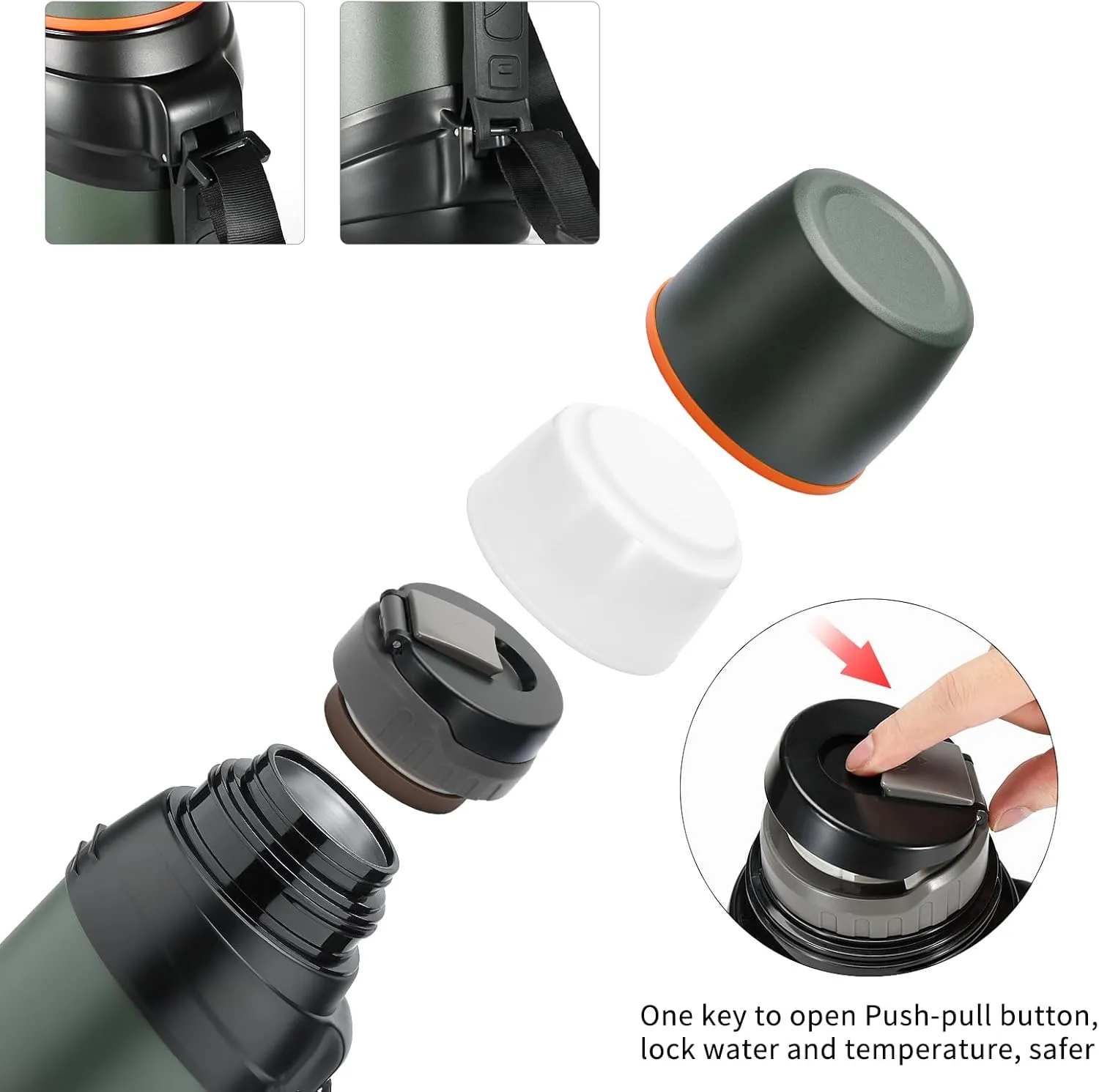 64oz/Half Gallon Large Coffee Thermoses for Travel - Insulated Water Jug Classic Vacuum Bottle with Plastic Cup - 2.0L Stainless Steel Vacuum Insulated Beverage Bottle for Hiking Fishing（Green）