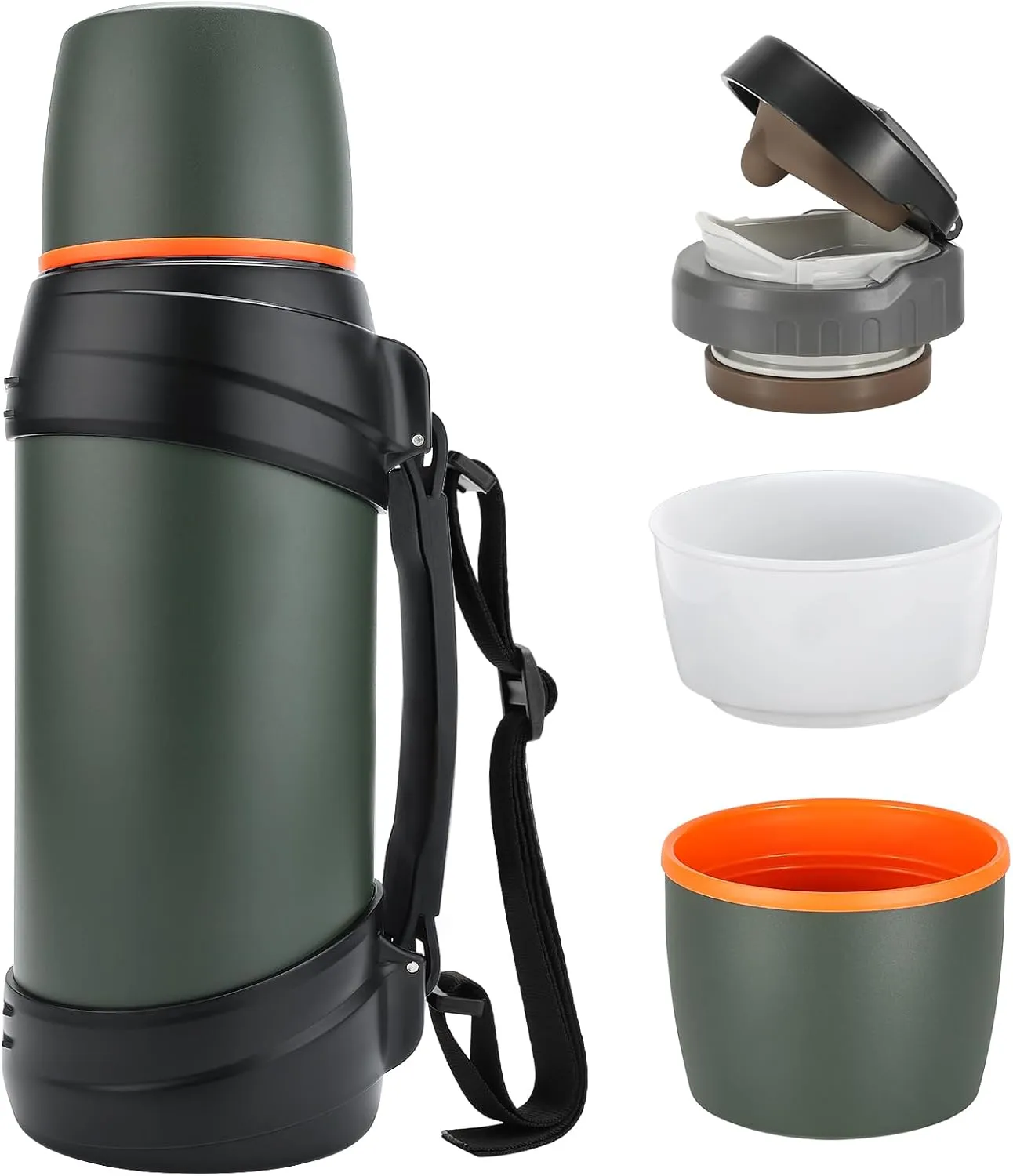 64oz/Half Gallon Large Coffee Thermoses for Travel - Insulated Water Jug Classic Vacuum Bottle with Plastic Cup - 2.0L Stainless Steel Vacuum Insulated Beverage Bottle for Hiking Fishing（Green）