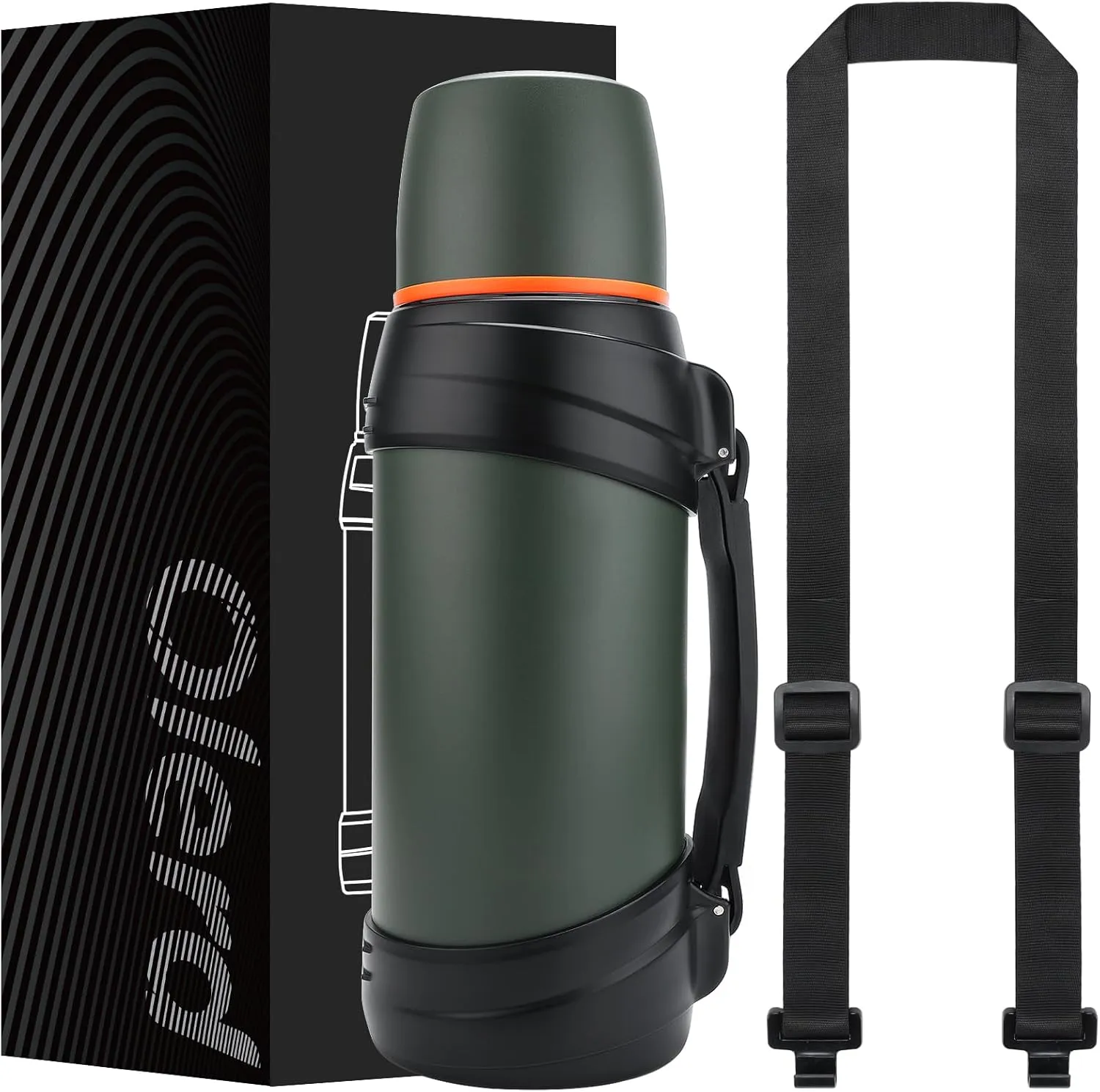 64oz/Half Gallon Large Coffee Thermoses for Travel - Insulated Water Jug Classic Vacuum Bottle with Plastic Cup - 2.0L Stainless Steel Vacuum Insulated Beverage Bottle for Hiking Fishing（Green）