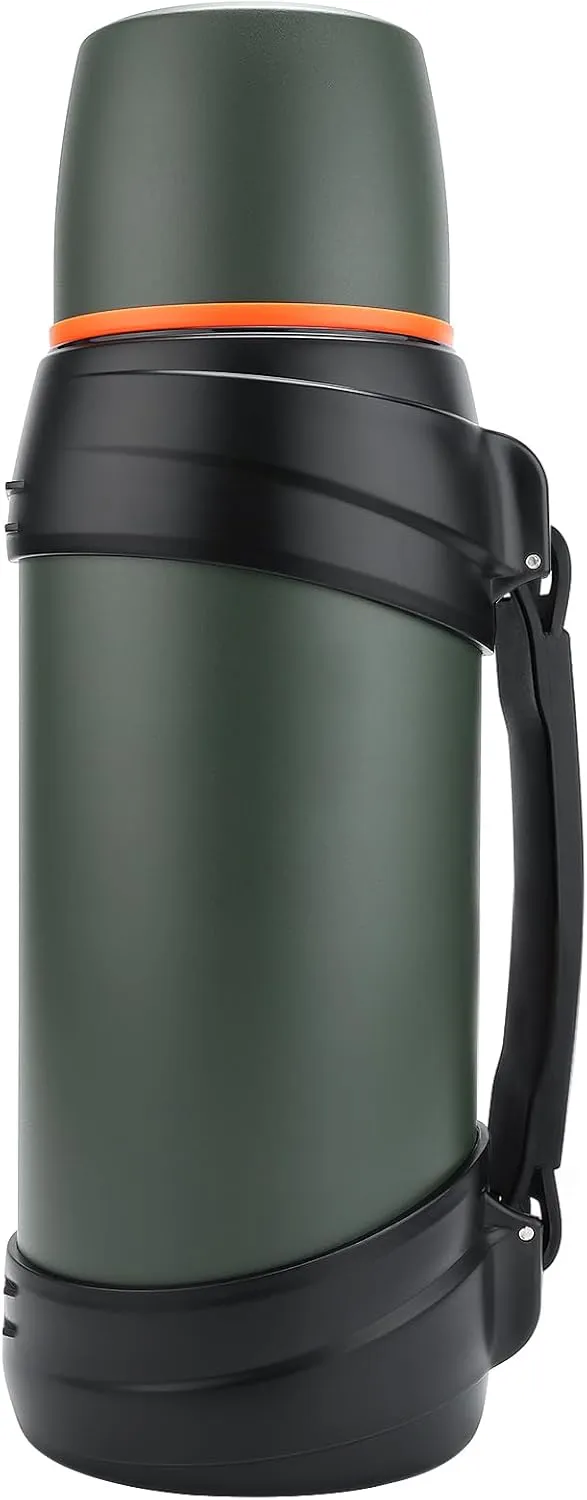 64oz/Half Gallon Large Coffee Thermoses for Travel - Insulated Water Jug Classic Vacuum Bottle with Plastic Cup - 2.0L Stainless Steel Vacuum Insulated Beverage Bottle for Hiking Fishing（Green）
