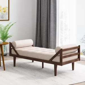 65'' Modern Mid-Century Chaise Lounge Indoor,Upholstered Longue Chair Chaise Longue with Support Double Pillow,Button Tufted Seat Cushion,Sleeper Sofa Recliner for Bedroom Living Room (Beige)